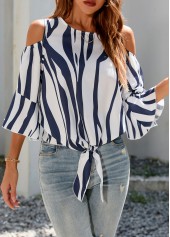 Cold Shoulder 3/4 Sleeve Tie Front T Shirt