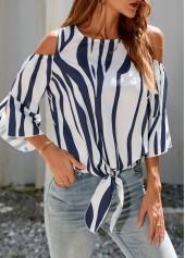 Cold Shoulder 3/4 Sleeve Tie Front T Shirt