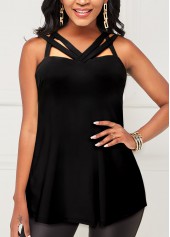 Fold Black Cross Strap Tank Top