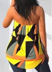 Geometric Print Yellow Cross Halter Tank Top
