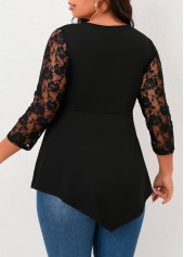 Asymmetry Black 3/4 Sleeve Round Neck Blouse