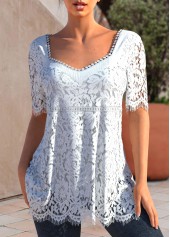Lace White Half Sleeve T Shirt