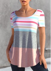 Striped Light Pink Round Neck T Shirt