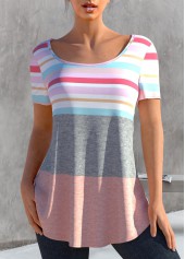 Striped Light Pink Round Neck T Shirt