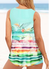 Light Green Tropical Print Cross Strap Tankini Set