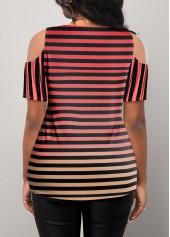 Cold Shoulder Striped Crossover Hem T Shirt
