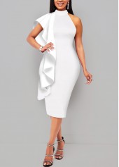 Flounce White Mock Neck Bodycon Dress | Rosewe.com - USD $34.98
