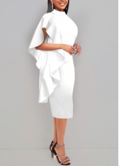 Flounce White Mock Neck Bodycon Dress