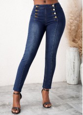 Mid Waist Denim Blue Skinny Jeans