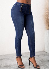 Mid Waist Denim Blue Skinny Jeans
