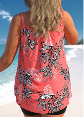 Leaf Print Bowknot Coral Red Tankini Top-No Bottom