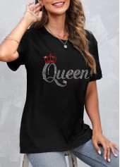 Black Hot Stamping Letter Round Neck T Shirt