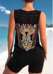 Paisley Print Black Lace Stitching Tankini Top-No Bottom