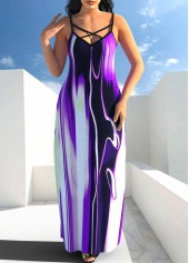 Spaghetti Strap Violet Printed Maxi Dress