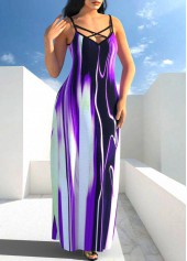 Spaghetti Strap Violet Printed Maxi Dress