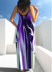 Spaghetti Strap Violet Printed Maxi Dress