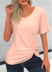 Pocket Twist Hem Light Pink T Shirt