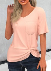 Pocket Twist Hem Light Pink T Shirt