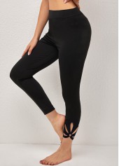 Black High Waisted Petal Shape Hollow Out Leggings