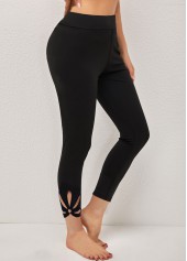 Black High Waisted Petal Shape Hollow Out Leggings