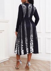 White Contrast Long Sleeve Polka Dot Dress