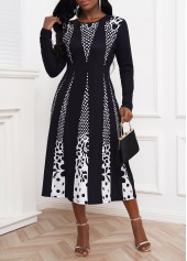White Contrast Long Sleeve Polka Dot Dress