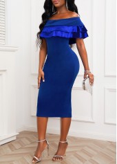Off Shoulder Layered Blue Bodycon Dress