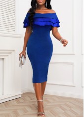 Off Shoulder Layered Blue Bodycon Dress