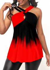 Red Ombre Cross Front Tank Top
