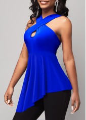 Royal Blue Asymmetric Hem Cross Strap Tank Top