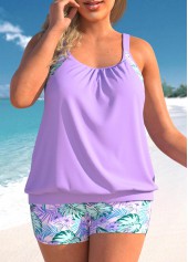 Light Purple Plus Size Floral Print Tankini Set