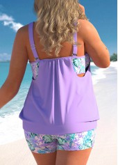 Light Purple Plus Size Floral Print Tankini Set