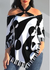 Polka Dot White Cross Strap Striped T Shirt