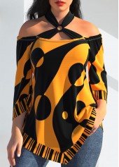 Polka Dot Orange Cross Strap Striped T Shirt