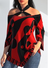 Red Polka Dot Cross Strap Striped T Shirt