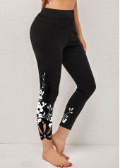 Floral Print Cutout Black Skinny Legging