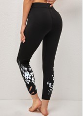 Floral Print Cutout Black Skinny Legging