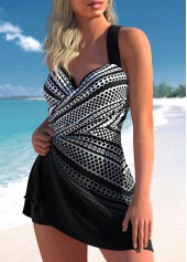 Criss Cross Back Polka Dot Black Swimdress Top-No Bottom