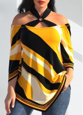 Asymmetric Hem Striped Yellow T Shirt