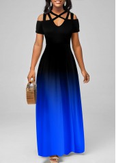 Ombre Cold Shoulder Royal Blue Dress