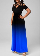 Ombre Cold Shoulder Royal Blue Dress