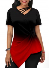 Asymmetric Hem Short Sleeve Red T Shirt