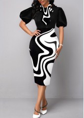 Black Short Sleeve Bowknot Sheath Dress