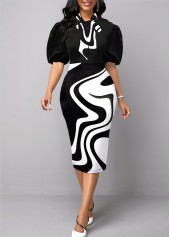 Black Short Sleeve Bowknot Sheath Dress