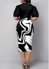 Black Short Sleeve Bowknot Sheath Dress