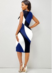 Split Neck Sleeveless Navy Blue Dress