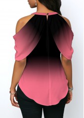 Cold Shoulder Pink Tie Front Halter Blouse