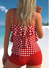 Red Layered Hem Polka Dot Tankini Set