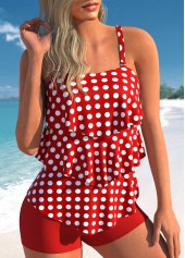 Red Layered Hem Polka Dot Tankini Set