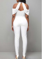 White Cold Shoulder Short Sleeve Jumpsuit